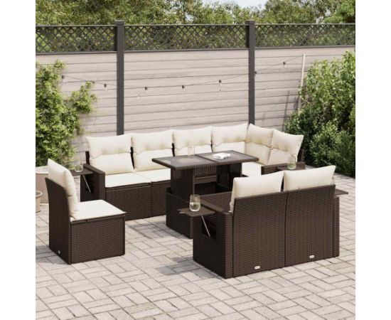 vidaXL 9-cz. zestaw mebli ogrodowych z poduszkami, brązowy, polirattan Dārza mēbeļu komplekti