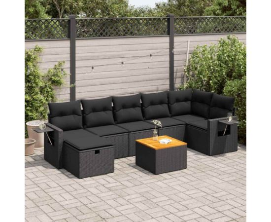 vidaXL 8-cz. zestaw wypoczynkowy do ogrodu, z poduszkami, czarny Dārza mēbeļu komplekti