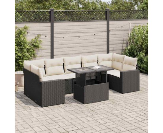 vidaXL 8-cz. zestaw wypoczynkowy do ogrodu, z poduszkami, czarny Dārza mēbeļu komplekti