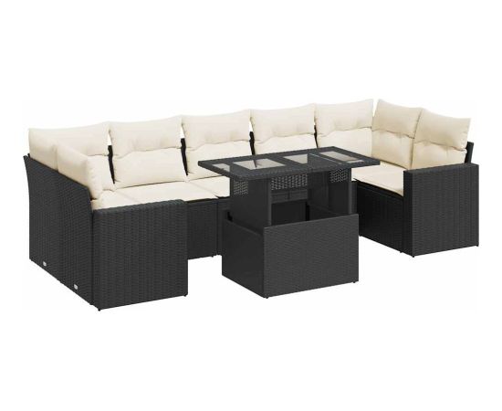 vidaXL 8-cz. zestaw wypoczynkowy do ogrodu, z poduszkami, czarny Dārza mēbeļu komplekti