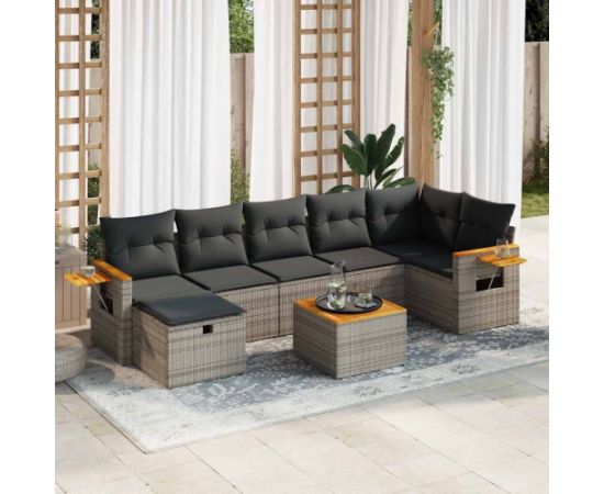 vidaXL 8-cz. zestaw mebli ogrodowych z poduszkami, szary, polirattan Dārza mēbeļu komplekti