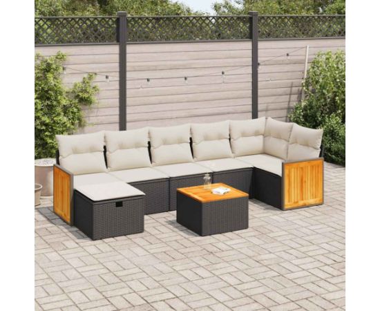 vidaXL 8-cz. zestaw wypoczynkowy do ogrodu, z poduszkami, czarny Dārza mēbeļu komplekti