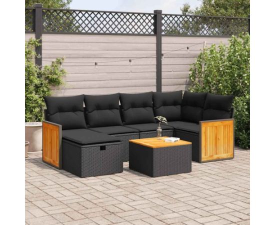 vidaXL 7-cz. zestaw wypoczynkowy do ogrodu, z poduszkami, czarny Dārza mēbeļu komplekti