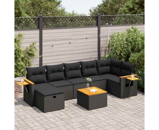 vidaXL 8-cz. zestaw wypoczynkowy do ogrodu, z poduszkami, czarny Dārza mēbeļu komplekti