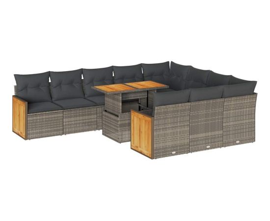 vidaXL 11-cz. zestaw mebli z poduszkami, szary, polirattan i akacja Dārza mēbeļu komplekti