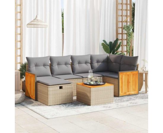 vidaXL 7-cz. zestaw wypoczynkowy do ogrodu, z poduszkami, beżowy Dārza mēbeļu komplekti