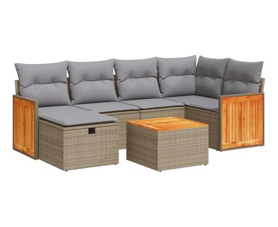 vidaXL 7-cz. zestaw wypoczynkowy do ogrodu, z poduszkami, beżowy Dārza mēbeļu komplekti