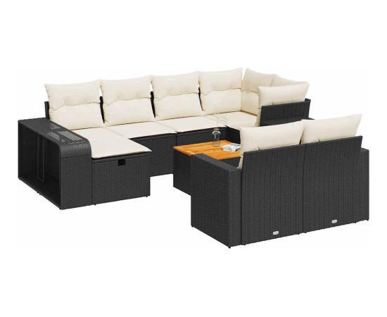 vidaXL 11-cz. zestaw wypoczynkowy do ogrodu, poduszki czarny rattan PE Dārza mēbeļu komplekti