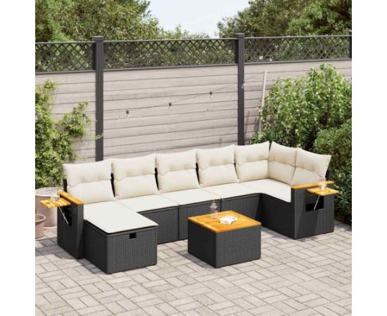 vidaXL 8-cz. zestaw wypoczynkowy do ogrodu, z poduszkami, czarny Dārza mēbeļu komplekti