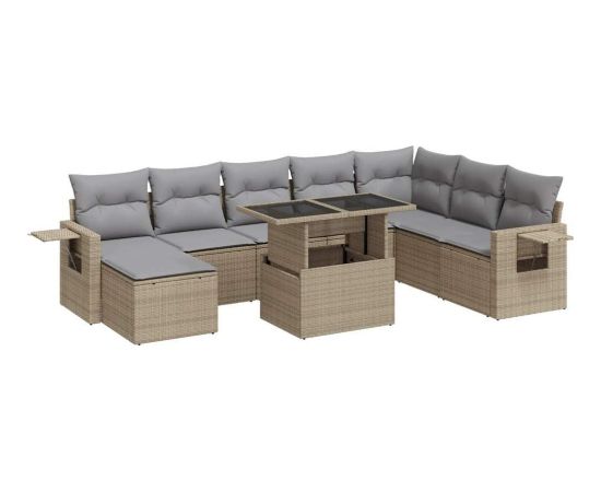 vidaXL 9-cz. zestaw mebli ogrodowych z poduszkami, beżowy, polirattan Dārza mēbeļu komplekti