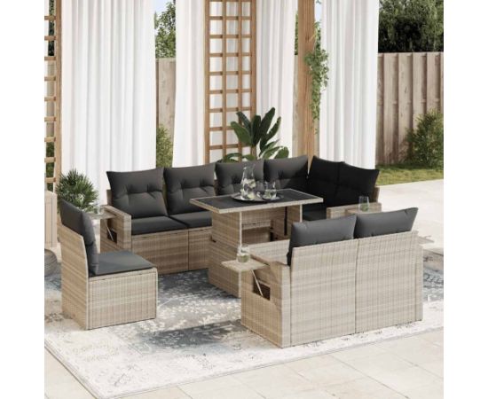 vidaXL vidaXL 9-cz. zestaw mebli ogrodowych, poduszki, jasnoszary polirattan Dārza mēbeļu komplekti