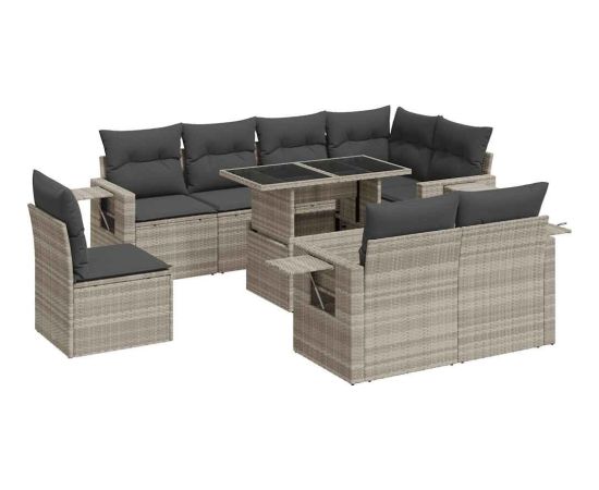 vidaXL vidaXL 9-cz. zestaw mebli ogrodowych, poduszki, jasnoszary polirattan Dārza mēbeļu komplekti