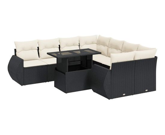 vidaXL vidaXL 9-cz. zestaw wypoczynkowy do ogrodu, z poduszkami, czarny Dārza mēbeļu komplekti