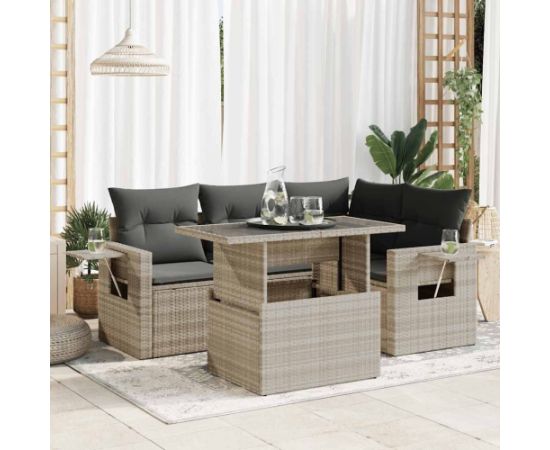 vidaXL vidaXL 5-cz. zestaw mebli do ogrodu, poduszki, jasnoszary rattan PE Dārza mēbeļu komplekti