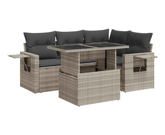 vidaXL vidaXL 5-cz. zestaw mebli do ogrodu, poduszki, jasnoszary rattan PE Dārza mēbeļu komplekti