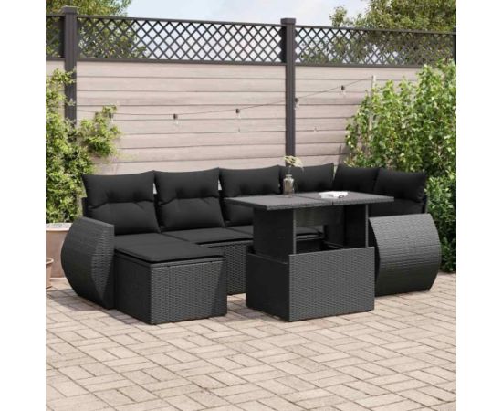 vidaXL vidaXL 7-cz. zestaw wypoczynkowy do ogrodu, z poduszkami, czarny Dārza mēbeļu komplekti