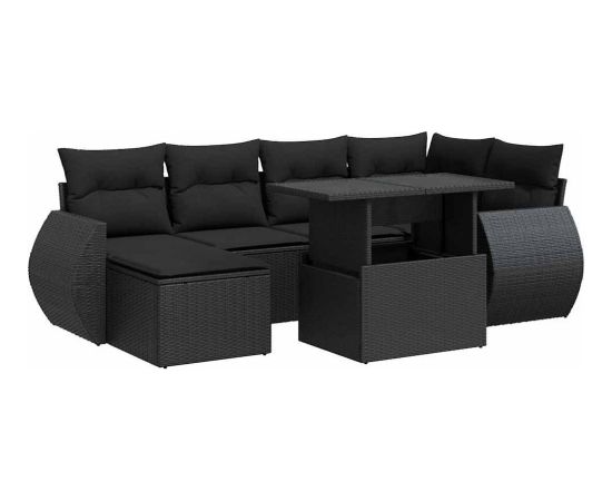 vidaXL vidaXL 7-cz. zestaw wypoczynkowy do ogrodu, z poduszkami, czarny Dārza mēbeļu komplekti