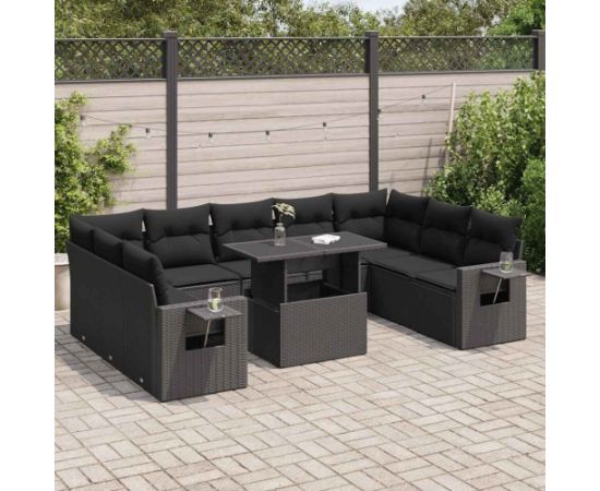 vidaXL vidaXL 10-cz. zestaw wypoczynkowy do ogrodu, z poduszkami, czarny Dārza mēbeļu komplekti