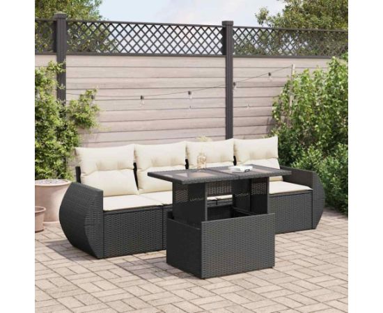 vidaXL vidaXL 5-cz. zestaw wypoczynkowy do ogrodu, poduszki, czarny rattan PE Dārza mēbeļu komplekti