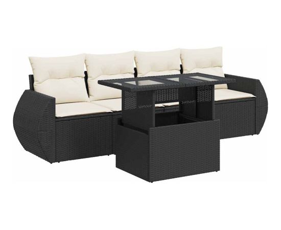 vidaXL vidaXL 5-cz. zestaw wypoczynkowy do ogrodu, poduszki, czarny rattan PE Dārza mēbeļu komplekti