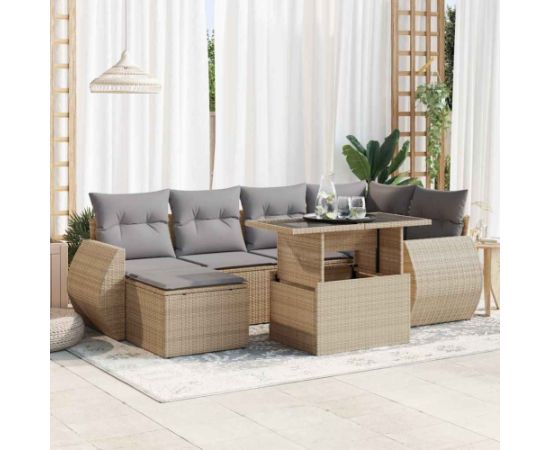 vidaXL vidaXL 7-cz. zestaw wypoczynkowy do ogrodu, z poduszkami, beżowy Dārza mēbeļu komplekti