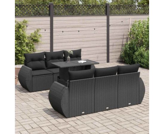 vidaXL vidaXL 7-cz. zestaw wypoczynkowy do ogrodu, z poduszkami, czarny Dārza mēbeļu komplekti