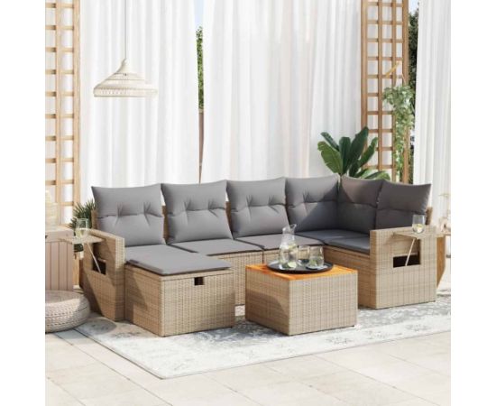 vidaXL vidaXL 7-cz. zestaw wypoczynkowy do ogrodu, z poduszkami, beżowy Dārza mēbeļu komplekti