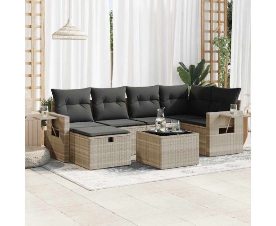 vidaXL vidaXL 7-cz. zestaw wypoczynkowy do ogrodu, z poduszkami, jasnoszary Dārza mēbeļu komplekti