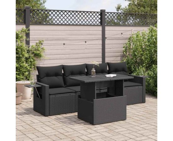 vidaXL vidaXL 5-cz. zestaw wypoczynkowy do ogrodu, poduszki, czarny rattan PE Dārza mēbeļu komplekti