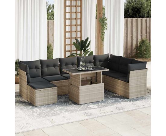 vidaXL vidaXL 9-cz. zestaw mebli ogrodowych, poduszki, jasnoszary polirattan Dārza mēbeļu komplekti