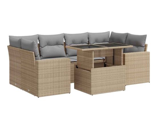 vidaXL vidaXL 7-cz. zestaw wypoczynkowy do ogrodu, z poduszkami, beżowy Dārza mēbeļu komplekti