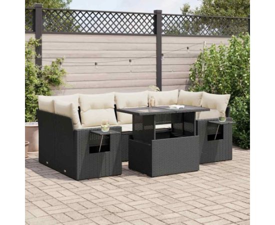 vidaXL vidaXL 7-cz. zestaw wypoczynkowy do ogrodu, z poduszkami, czarny Dārza mēbeļu komplekti