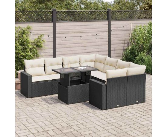 vidaXL vidaXL 9-cz. zestaw wypoczynkowy do ogrodu, z poduszkami, czarny Dārza mēbeļu komplekti