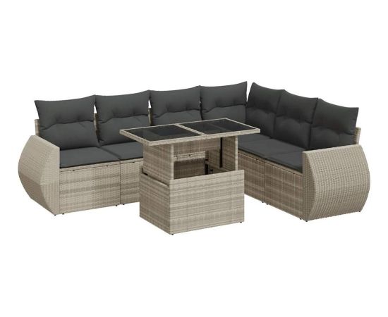 vidaXL vidaXL 7-cz. zestaw wypoczynkowy do ogrodu, z poduszkami, jasnoszary Dārza mēbeļu komplekti