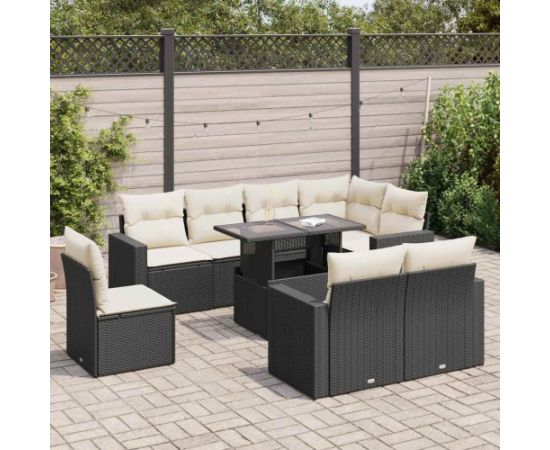 vidaXL vidaXL 9-cz. zestaw wypoczynkowy do ogrodu, z poduszkami, czarny Dārza mēbeļu komplekti