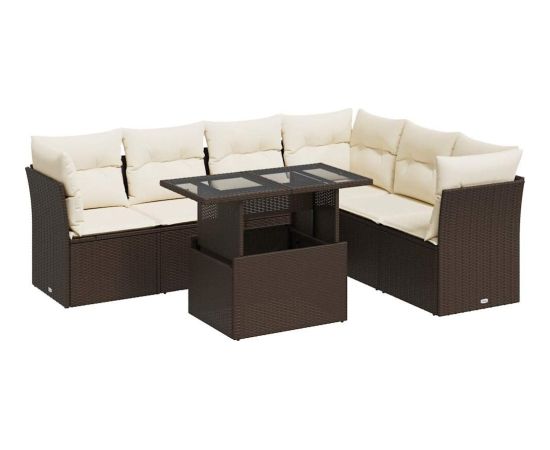 vidaXL vidaXL 7-cz. zestaw wypoczynkowy do ogrodu, z poduszkami, brązowy Dārza mēbeļu komplekti