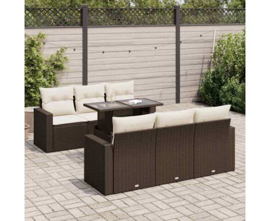 vidaXL vidaXL 7-cz. zestaw wypoczynkowy do ogrodu, z poduszkami, brązowy Dārza mēbeļu komplekti