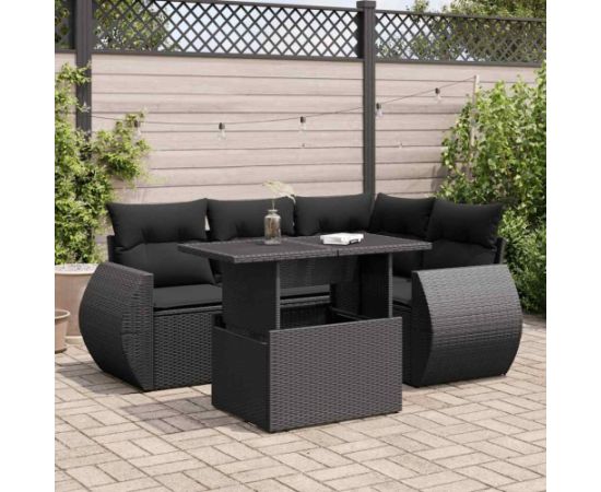 vidaXL vidaXL 5-cz. zestaw wypoczynkowy do ogrodu, poduszki, czarny rattan PE Dārza mēbeļu komplekti