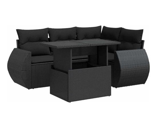 vidaXL vidaXL 5-cz. zestaw wypoczynkowy do ogrodu, poduszki, czarny rattan PE Dārza mēbeļu komplekti