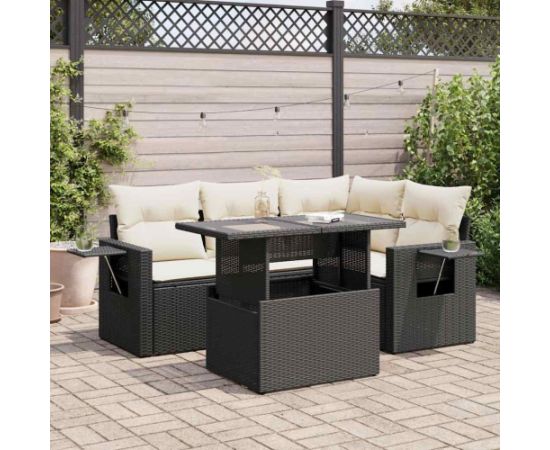 vidaXL vidaXL 5-cz. zestaw wypoczynkowy do ogrodu, poduszki, czarny rattan PE Dārza mēbeļu komplekti