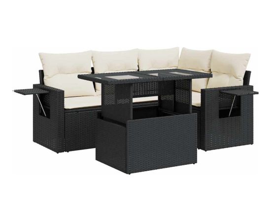 vidaXL vidaXL 5-cz. zestaw wypoczynkowy do ogrodu, poduszki, czarny rattan PE Dārza mēbeļu komplekti