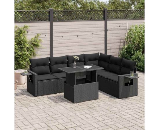 vidaXL vidaXL 7-cz. zestaw wypoczynkowy do ogrodu, z poduszkami, czarny Dārza mēbeļu komplekti