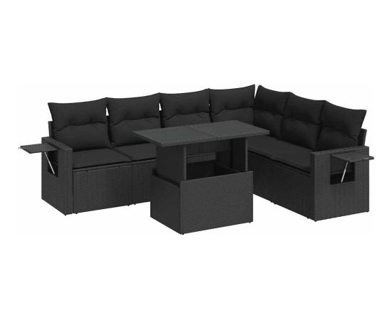 vidaXL vidaXL 7-cz. zestaw wypoczynkowy do ogrodu, z poduszkami, czarny Dārza mēbeļu komplekti