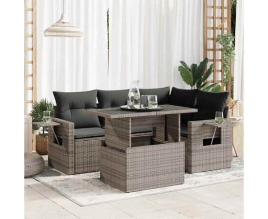 vidaXL vidaXL 5-cz. zestaw wypoczynkowy do ogrodu, poduszki, szary rattan PE Dārza mēbeļu komplekti