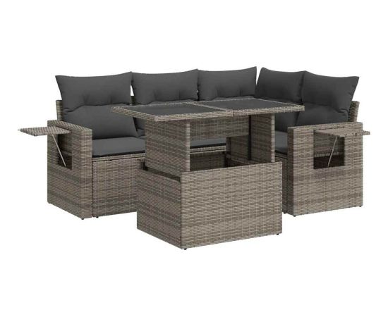 vidaXL vidaXL 5-cz. zestaw wypoczynkowy do ogrodu, poduszki, szary rattan PE Dārza mēbeļu komplekti