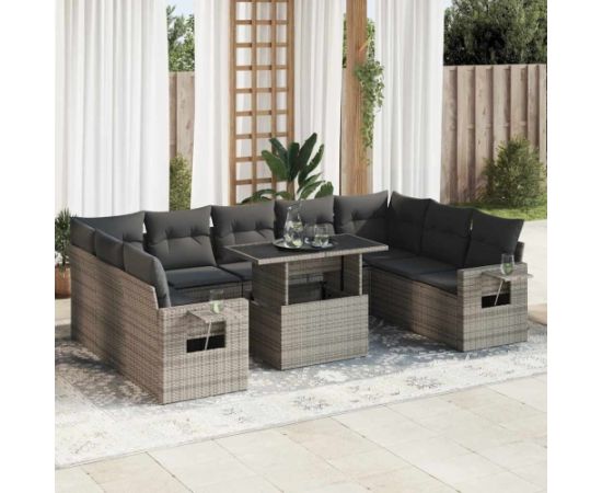 vidaXL vidaXL 10-cz. zestaw wypoczynkowy do ogrodu, z poduszkami, szary Dārza mēbeļu komplekti