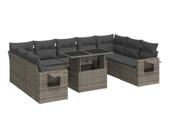 vidaXL vidaXL 10-cz. zestaw wypoczynkowy do ogrodu, z poduszkami, szary Dārza mēbeļu komplekti