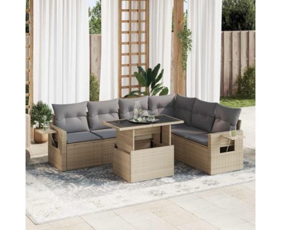 vidaXL 7-cz. zestaw wypoczynkowy do ogrodu, z poduszkami, beżowy Dārza mēbeļu komplekti