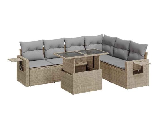 vidaXL 7-cz. zestaw wypoczynkowy do ogrodu, z poduszkami, beżowy Dārza mēbeļu komplekti