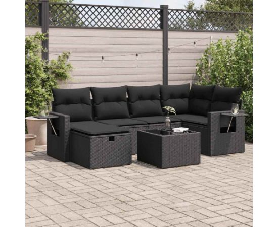 vidaXL vidaXL 7-cz. zestaw wypoczynkowy do ogrodu, z poduszkami, czarny Dārza mēbeļu komplekti